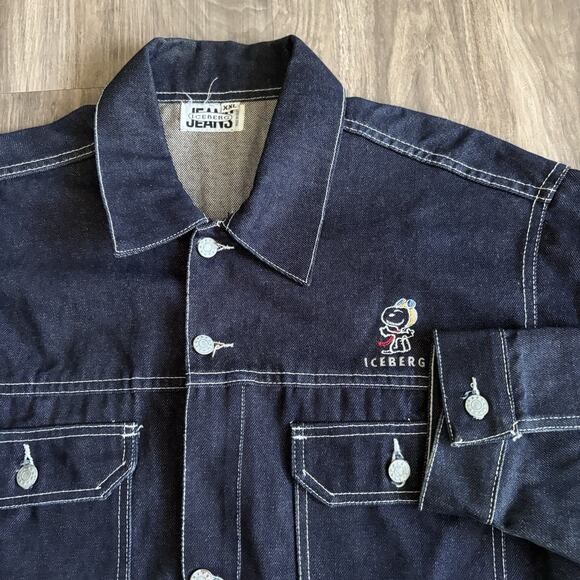 Vintage Iceberg Jeans Denim Jacket Snoopy Peanuts Size XXL Dark Blue NOS NWOT - Picture 2 of 5